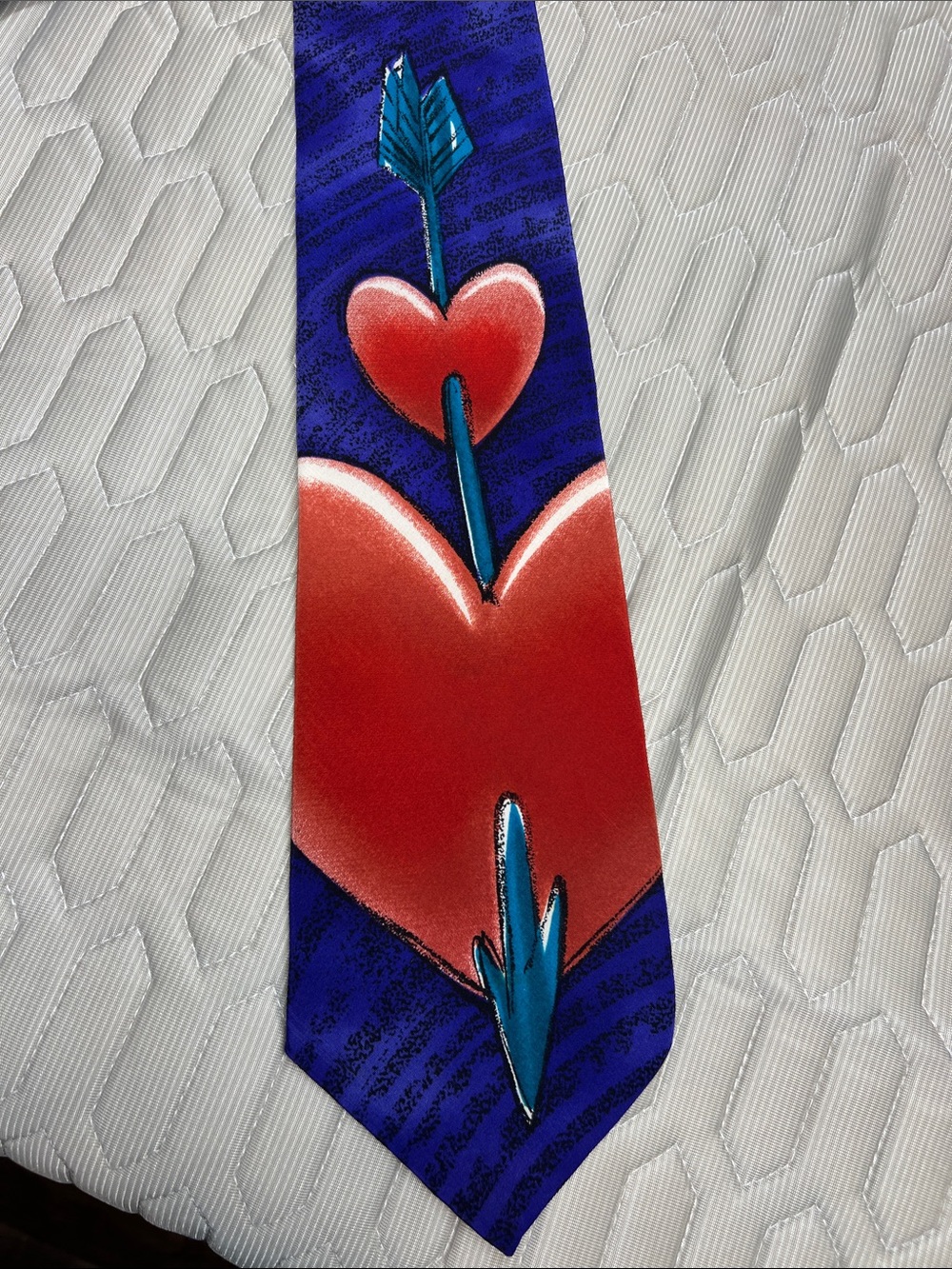The Beatles Royal Blue Tie with Red Heart and Teal Arrow